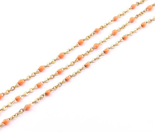 Stainless Steel fine Chain, Golden with Orange Enamel 2x1.5x0.5mm (50cm)