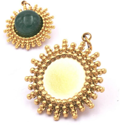 Sun Round Pendant For 10mm Cabochon - 20mm Gold Stainless Steel (1)