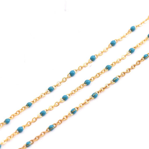Chain Very thin Stainless Steel and Enamel Turquoise 1mm (50cm)