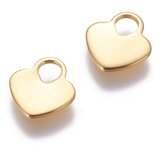 Heart Pendants Flat Padlock Stainless Steel Golden 11x10mm (2)