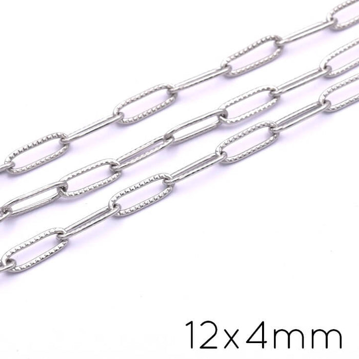 Paperclip chain ribbed Stainless steel 12x4mm (50cm)