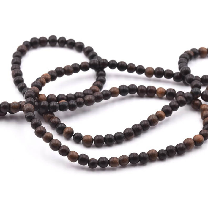 Wooden tiger ebony round beads strand 4-5mm, hole: 0,8mm (1strand 40cm)