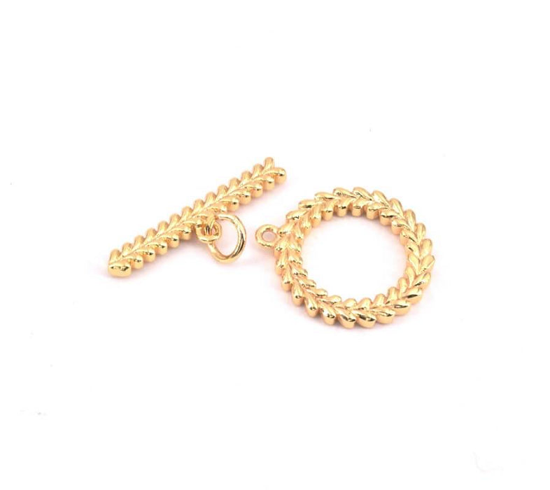 Clasp Toggle laurel leaf golden plated 15mm (1)