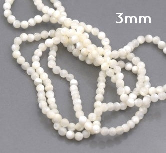Natural white mother-of-pearl round bead 3mm, Hole: 0.6mm - Strand 39cm (1 strand)
