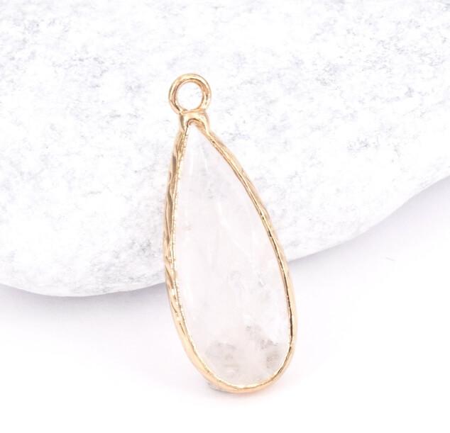 Quartz Drop pendant -Brass Plated Drop 30x16mm (1)