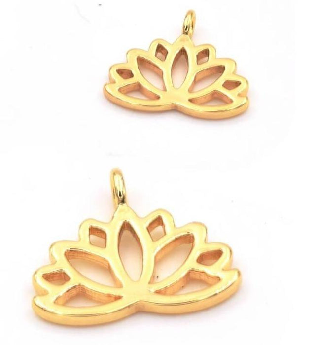 Charm pendant Lotus golden quality, 13x10mm (1)