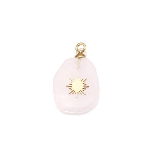 Pendant Light Rose Quartz With Sun Stainless Steel Gold 13x12mm (1)