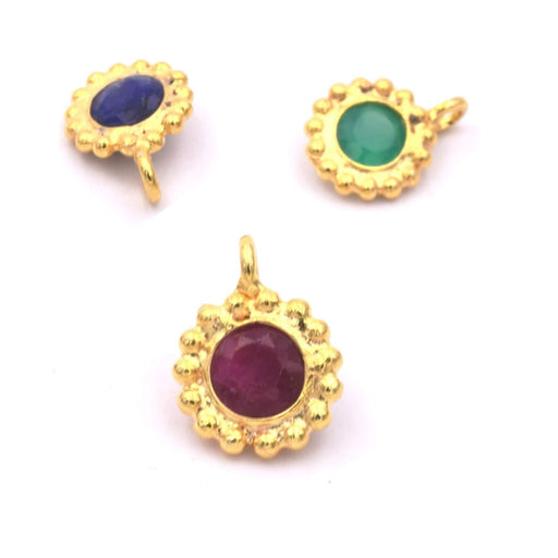 Pendant Round flower Ruby  Set 925 Silver Gold Plated 8mm (1)