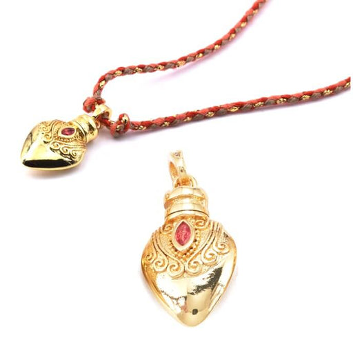 Pendant Ethnic Flask Style Quality Gold Plated - Pink Zircon - 20x13mm (1)