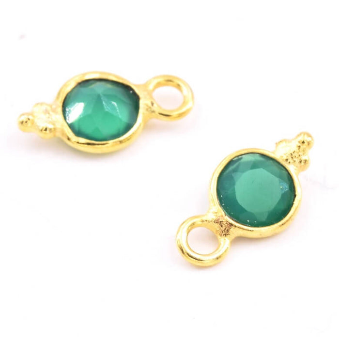 Charm Round tiny Pendant Green Onyx Set Sterling Silver flash Golden plated 8x5mm (2)