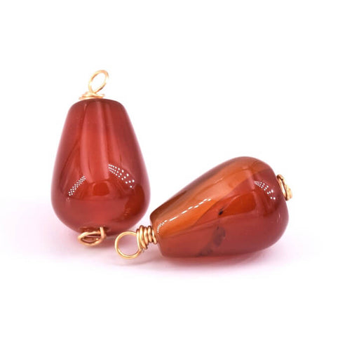Drop Connectors Pendant Red Agate with Gold Plated Wire 20x9mm (2)