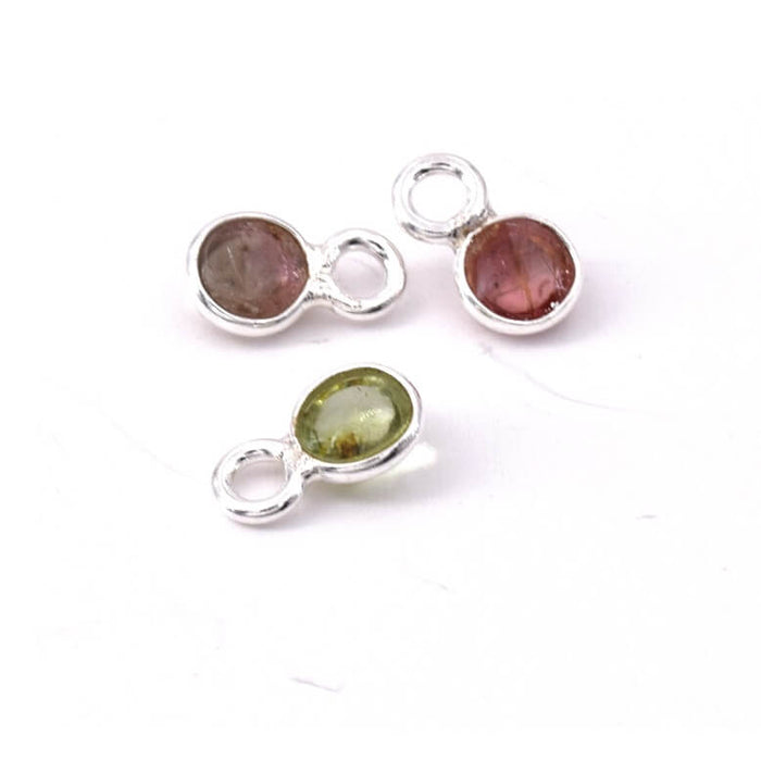 Tiny Charms Pendants Round Mix Tourmaline Set Silver 925 - 9x5mm (3)