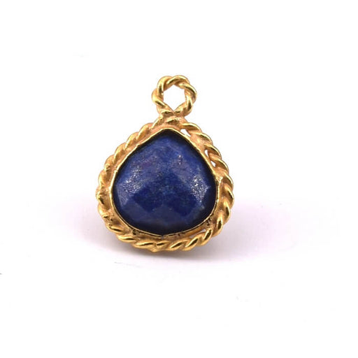 Faceted Drop Pendant Lapis Lazuli Set Brass Gilded Fine Gold 11x11mm (1)