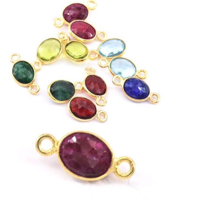 Oval Connector Ruby Set in 925 Sterling Silver and golden - 9x7mm (1)