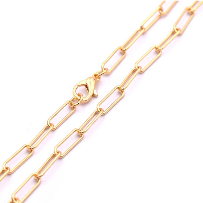 Paperclip chain Gold brass necklace quality 12x3.5mm - 46cm (1)