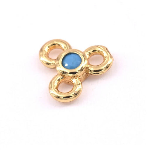 Connector Trio Zircon Golden Brass Quality TURQUOISE 6.5x7mm - Hole: 1.4mm (1)