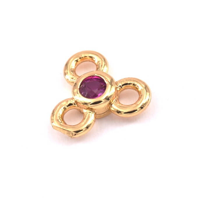 Connector Trio Zircon Golden Brass Quality PINK 6.5x7mm - Hole: 1.4mm (1)