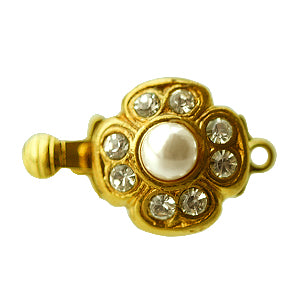 Crystal and pearl daisy clasp metal gold plated 11mm (1)
