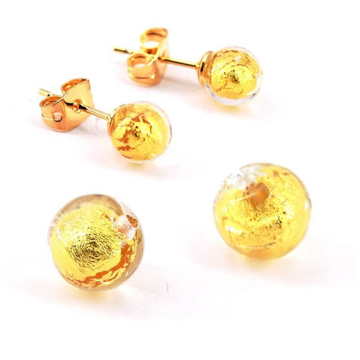 Murano Beads Round Half-drilled Crystal and Gold 6mm (2)