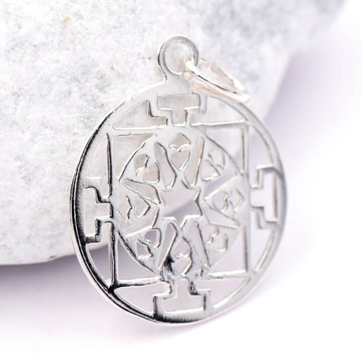 Pendant Geometric Round  925 Silver Hollow  - 18mm With Ring (1)