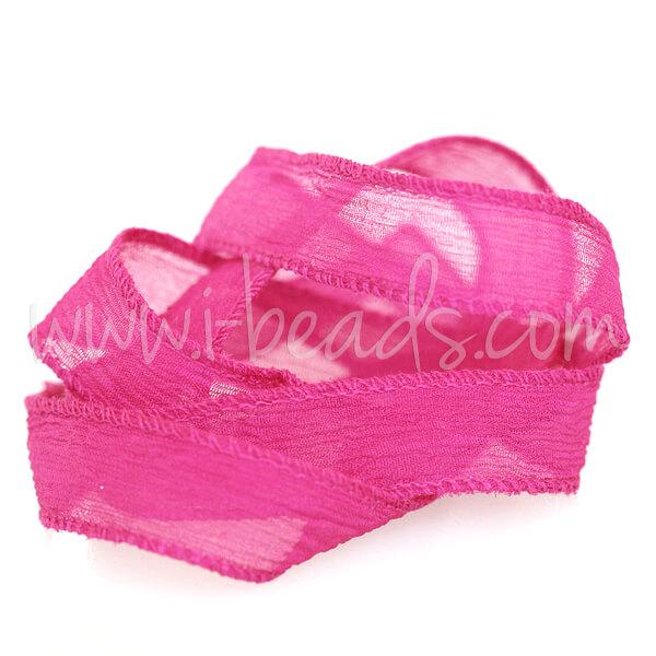 Pure hand dyed silk ribbon Fuschia -25mm - 80cm (1)