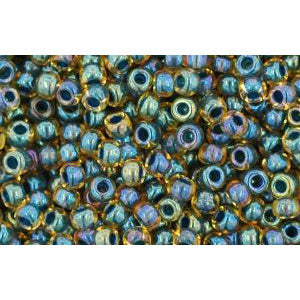 cc243 - Toho beads 11/0 inside colour rainbow topaz/opaque emerald lined (10g)