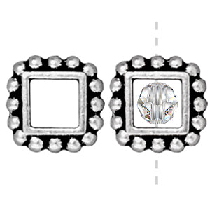Square bead frame metal antique silver plated for 6mm beads 11mm (1)