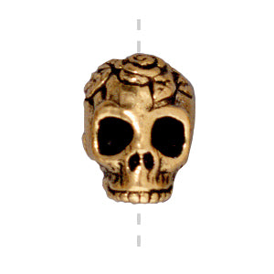 Buy Skull and rose bead metal antique gold plated 10mm (1)