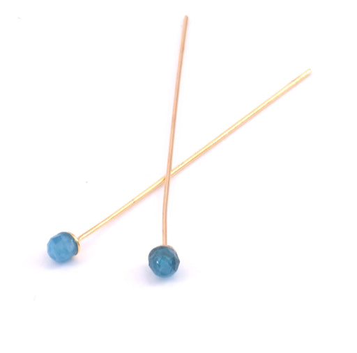 Headpins gold plated 4,4cm With Faceted bead 3.5mm Apatite (2)