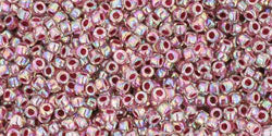 cc771 - Toho beads 15/0 rainbow crystal/strawberry lined (5g)