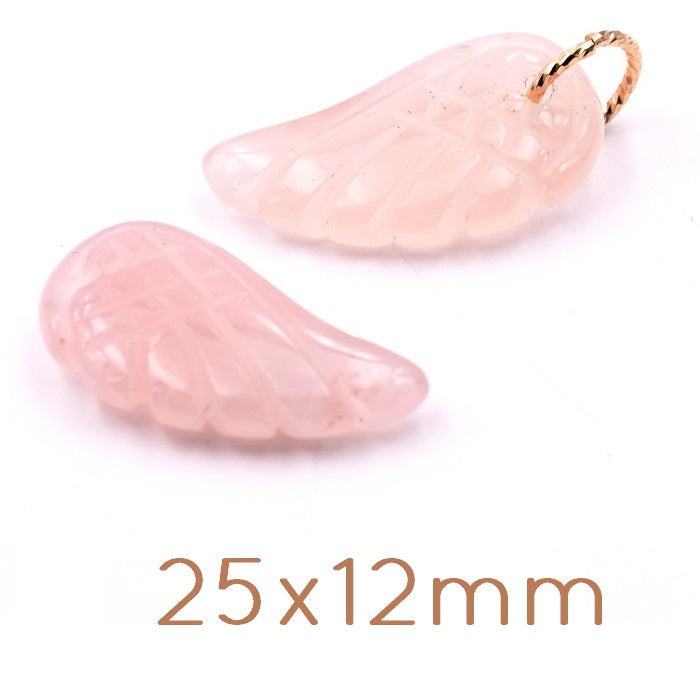 Wing carved gemstone rose Quartz 25x12mm - Hole 1.2mm (1)