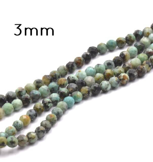Buy African Turquoise Faceted Round Beads 3mm, Hole: 0.6mm - 39cm (1 strand)