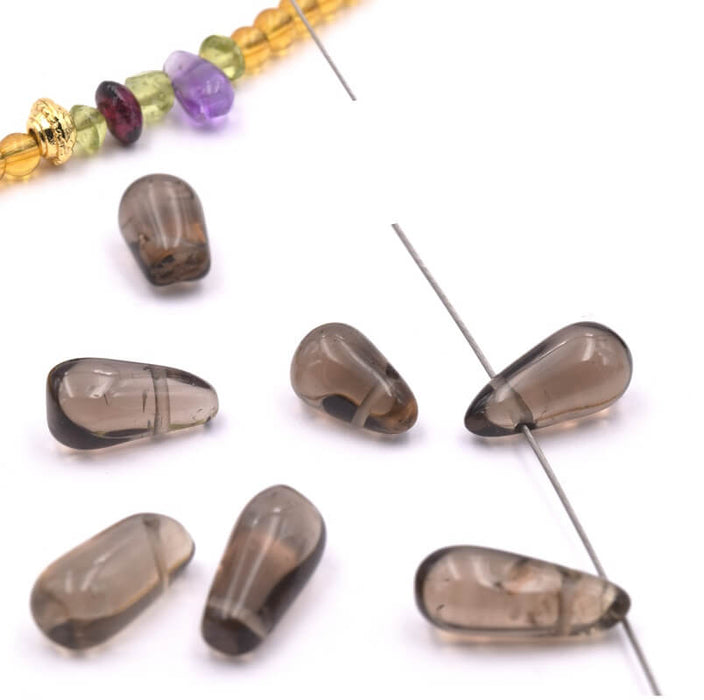 Drop Pendants Smoky Quartz - 8-10mm -0.5mm hole (5)