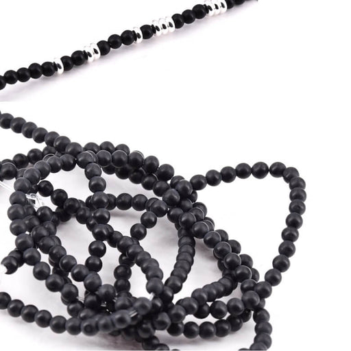 Round Beads Black Onys MAT 3mm - Hole: 1mm (1 Strand-38cm)