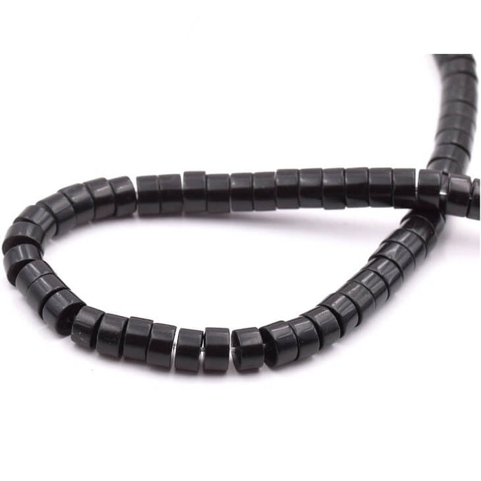 Bead Rondelle Heishi Black Onyx 6x3mm - Hole: 1mm (1 strand-38cm)