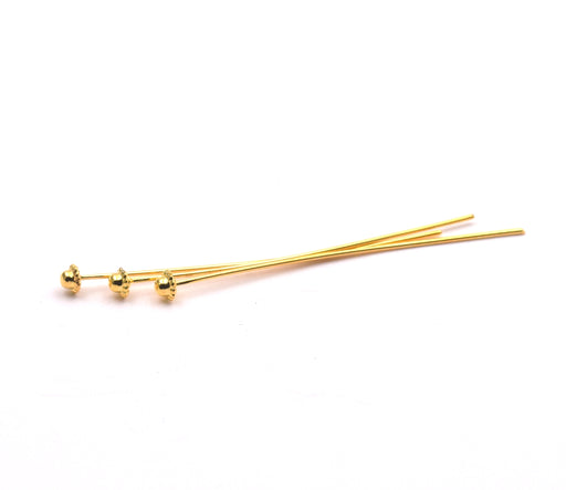 Headpins metal color gold plated with ball and flower 50mm (6)