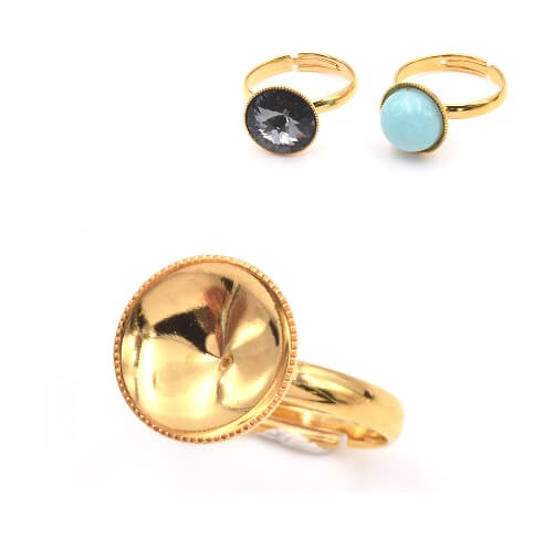 Adjustable ring cupped setting with striated outline for Swarovski 1122 and 10mm cabochon Gold plated (1)
