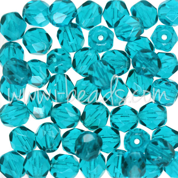 Czech fire-polished beads teal 6mm (50)