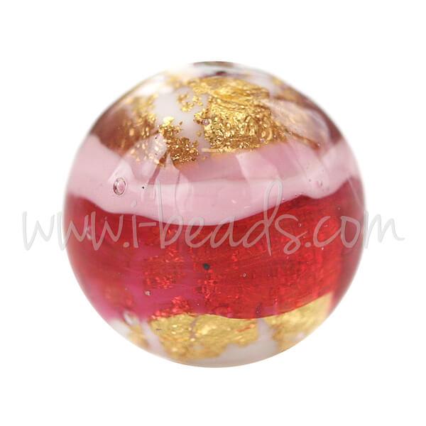 Murano bead round pink and gold 12mm (1)