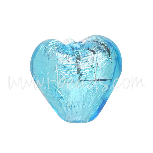 Murano bead heart aquamarine and silver 10mm (1)