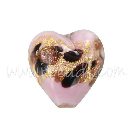 Murano bead heart pink leopard 10mm (1)