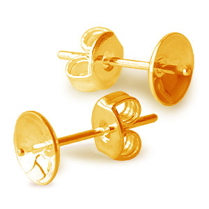 Buy Stud earring cup for 8mm half drilled pearl metal gold plated (2)