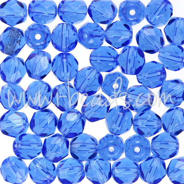 Czech fire-polished beads sapphire 6mm (50)