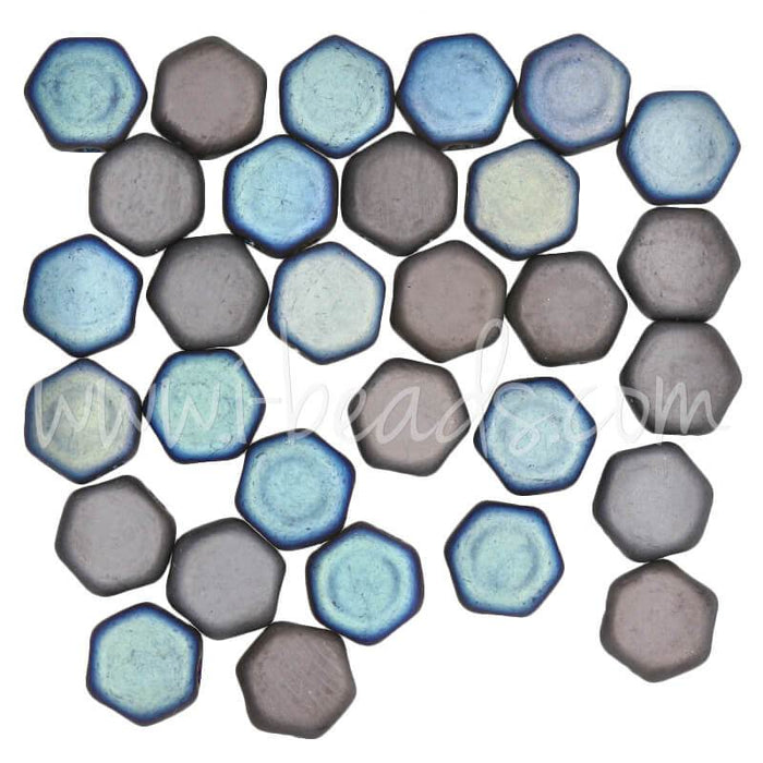 Honeycomb beads 6mm glittery matte graphite (30)