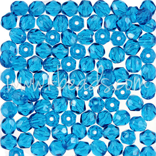 Czech fire-polished beads capri blue 4mm (100)