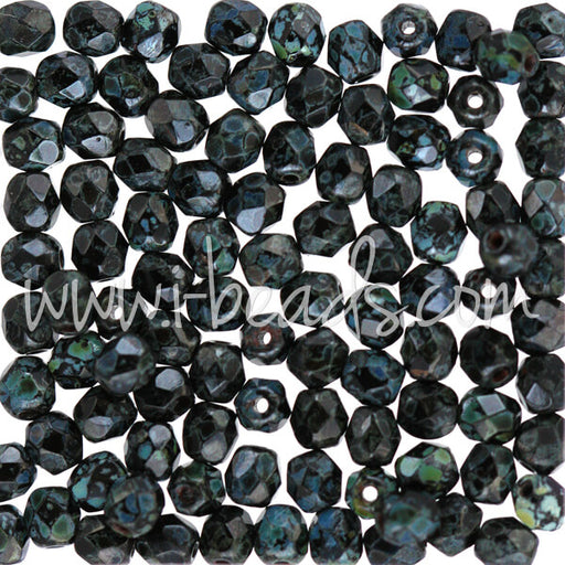 Czech fire-polished beads jet picasso 4mm (100)