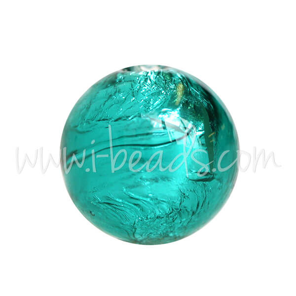 Murano bead round emerald and silver 10mm (1)