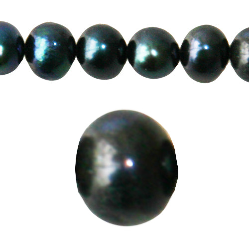 Freshwater pearls potato round shape peacock blue 6mm (1)