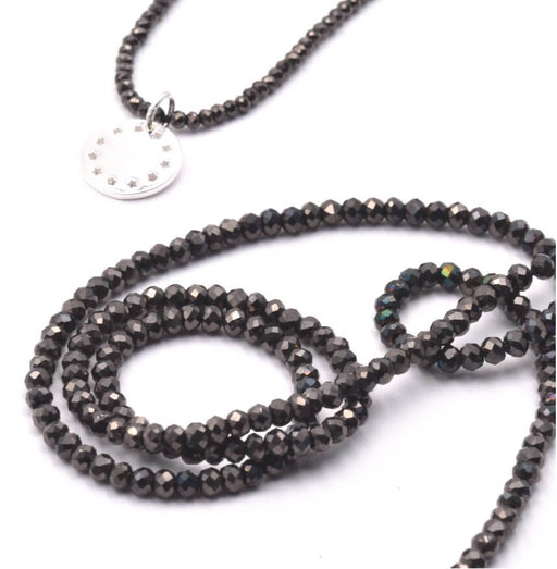 Glass Bead BLACK AB, Faceted, Round 2mm, hole 0.6mm - 36cm (1strand)