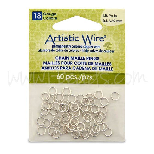 Beadalon 60 artistic wire chain maille rings non tarnished silver plated 18ga 5/32